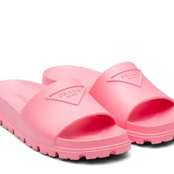 Prada Logo Embossed Slip-On Pool Slide Sandals in Pink 38, 8 M - Picture 1 of 8